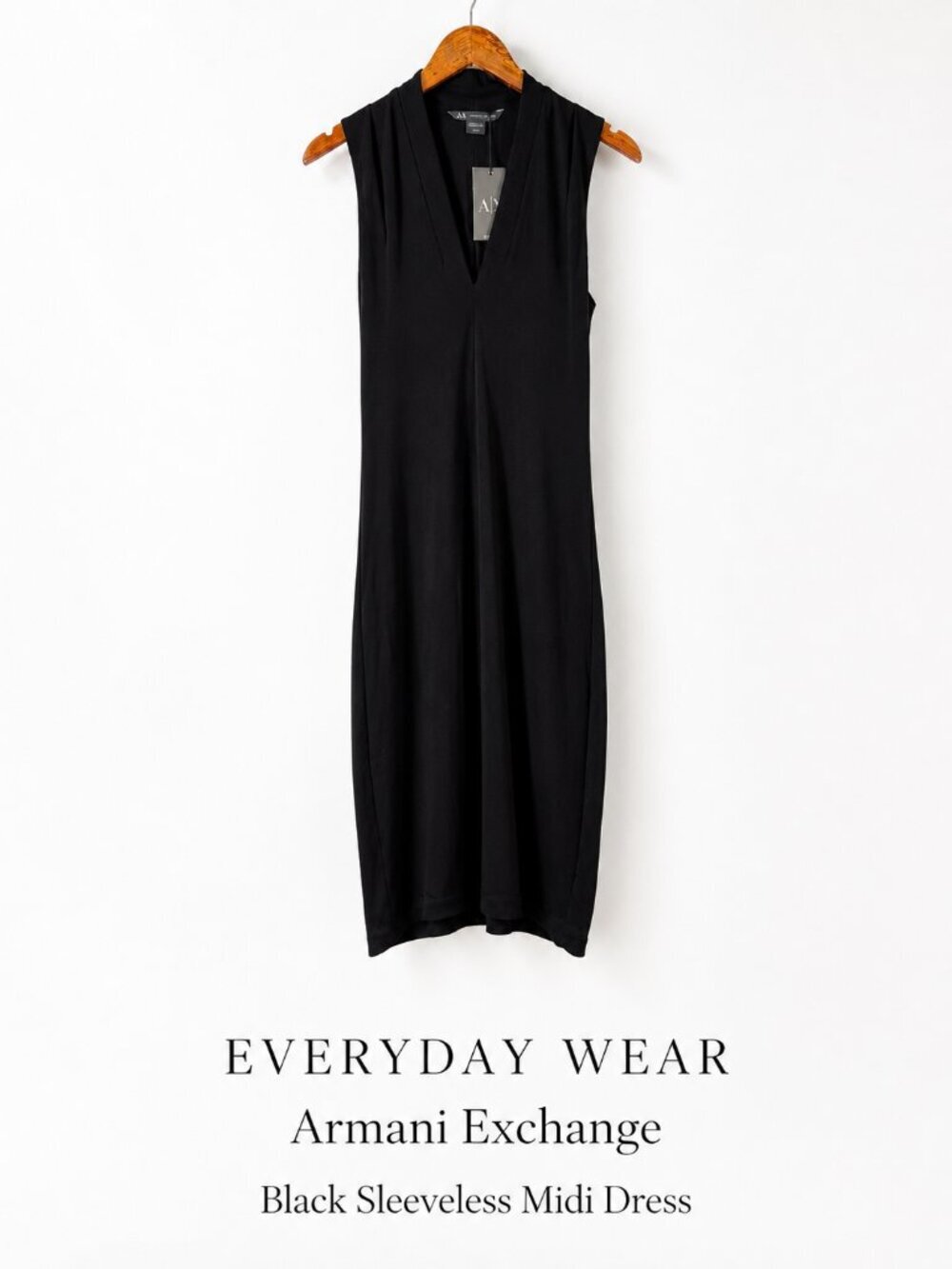 Armani Exchange Black Sleeveless Midi Dress V-Neck NWT XS Minimalist